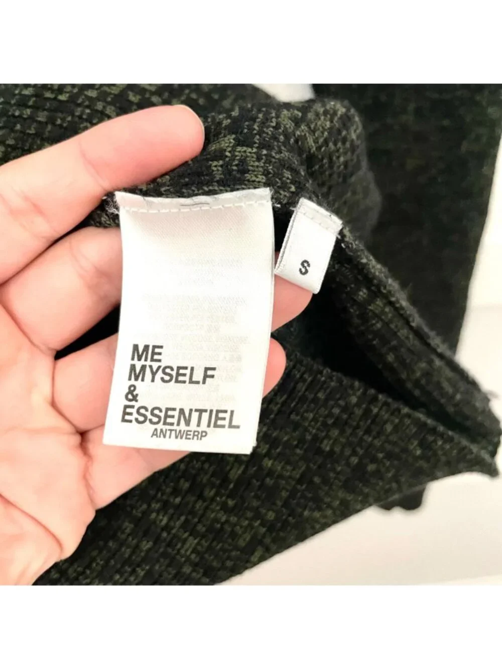 Essentiel Antwerp Khaki and Black Melange Ribbed Knit Sweater S Dark Academia
